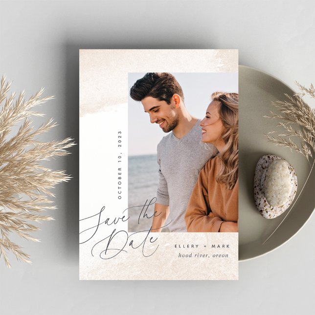 Neutral Wash Script | Vertical Photo Save The Date (Creator Uploaded)