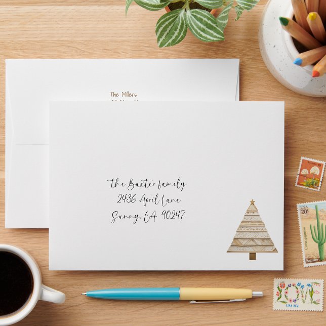 Neutral Washi Tape Christmas Tree Return Address Envelope (Creator Uploaded)