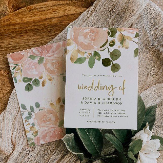 Neutral Watercolor and Gold Floral | Wedding Invitation (Creator Uploaded)