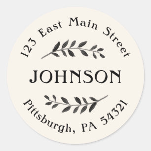Neutral Watercolor Branch Return Address Stickers