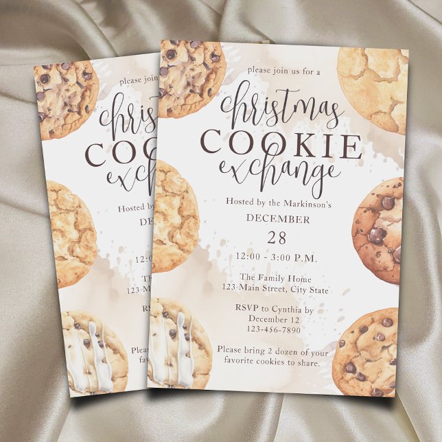 Neutral Watercolor Christmas Cookie Exchange Party Invitation (Creator Uploaded)