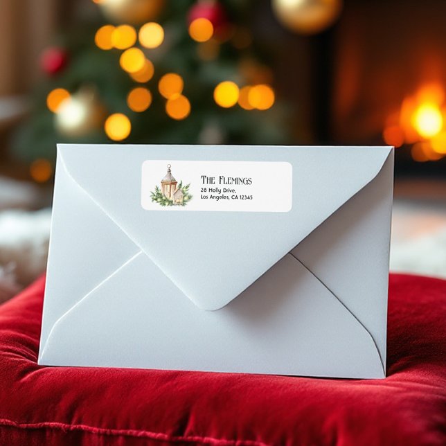 Neutral Watercolor Christmas Lantern Holiday (Neutral Watercolor Christmas Lantern Holiday Label)