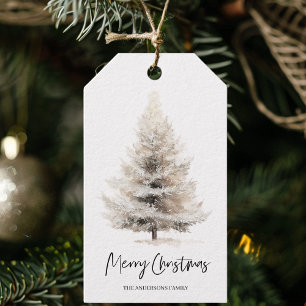 Neutral Watercolor Christmas Tree Gift Tags