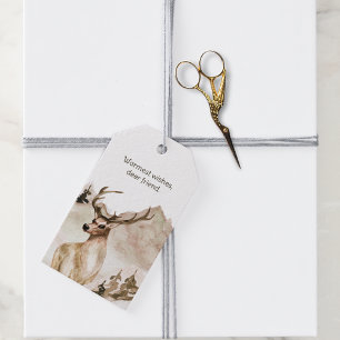 Neutral Watercolor Deer Holiday Gift Tags