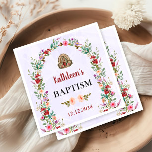 Neutral Watercolor Floral Baptism  Napkin