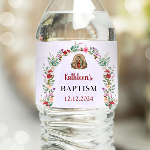 Neutral Watercolor Floral Baptism Water Bottle Label