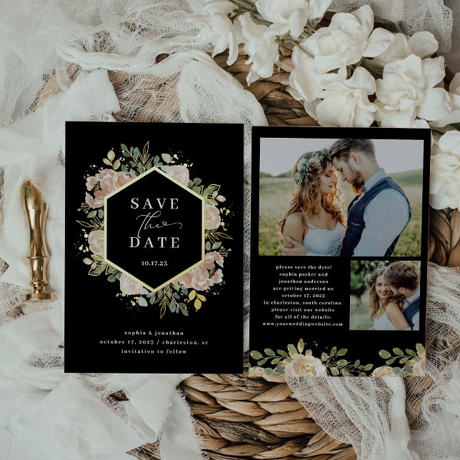 Neutral Watercolor Floral | Save the Date Gold (Creator Uploaded)