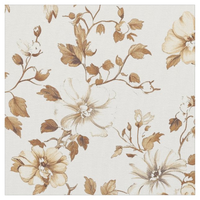 Neutral Watercolor Floral Vine Pattern Fabric (Close Up)