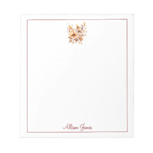 Neutral Watercolor Floral with Border Personalised Notepad