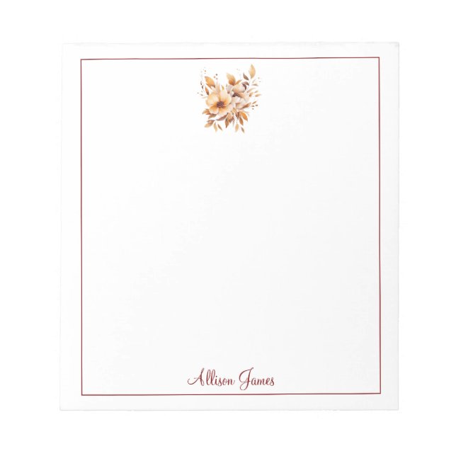 Neutral Watercolor Floral with Border Personalised Notepad (Front)