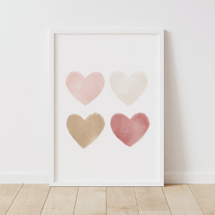 Neutral Watercolor Hearts Nursery Poster
