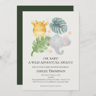 Neutral Watercolor Jungle Animals Baby Shower Invitation