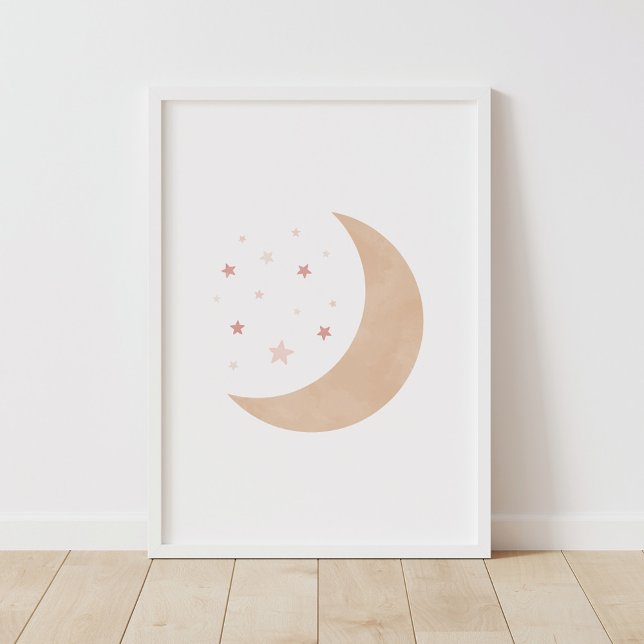 Neutral Watercolor Moon and Stars Nursery Poster (Creator Uploaded)