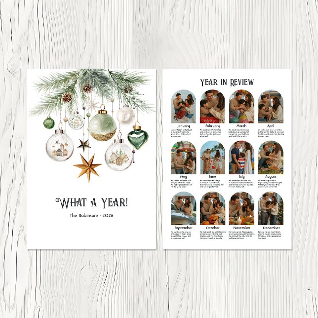 Neutral Watercolor Ornament Year in Review Holiday Card (Neutral Watercolor Ornament Year in Review Holiday Card)
