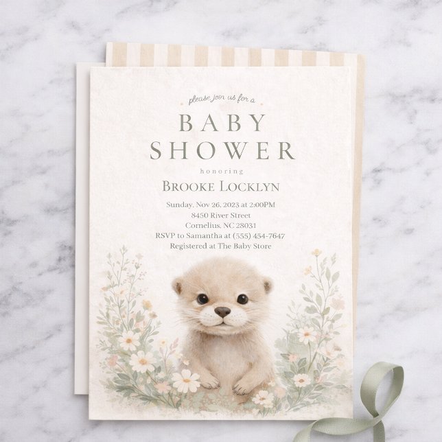 Neutral Watercolor Otter Baby Shower | Woodland Invitation (Creator Uploaded)