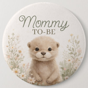 Neutral Watercolor Otter Mommy-to-Be   Baby Shower 6 Cm Round Badge