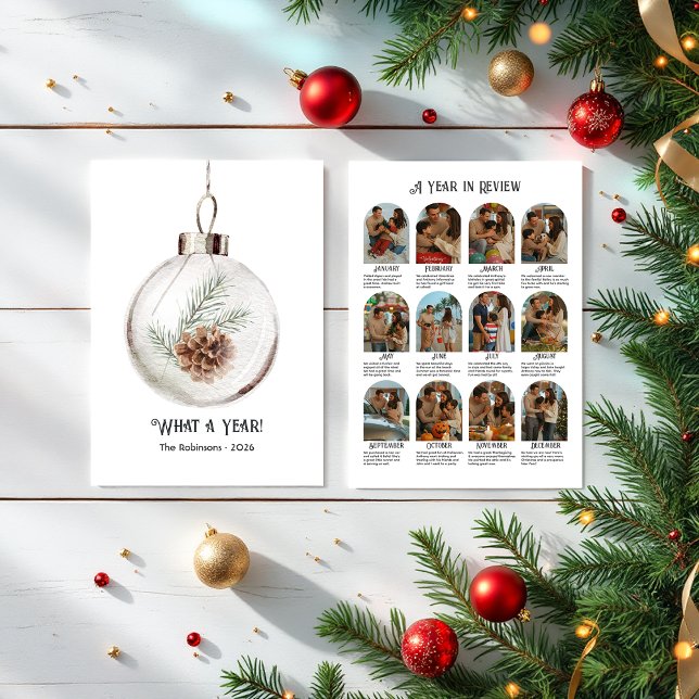 Neutral Watercolor Pinecone Year in Review Holiday Card (Neutral Watercolor Pinecone Year in Review Holiday Card)