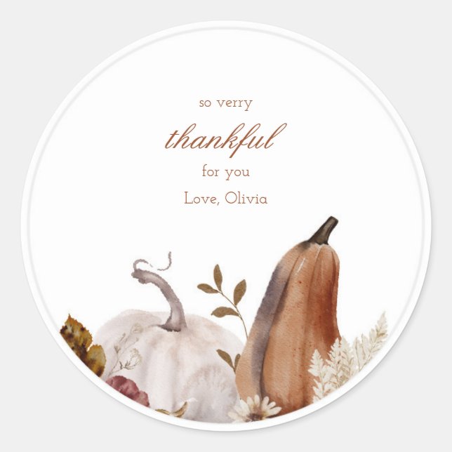Neutral Watercolor Pumpkin Round Fall Sticker (Front)