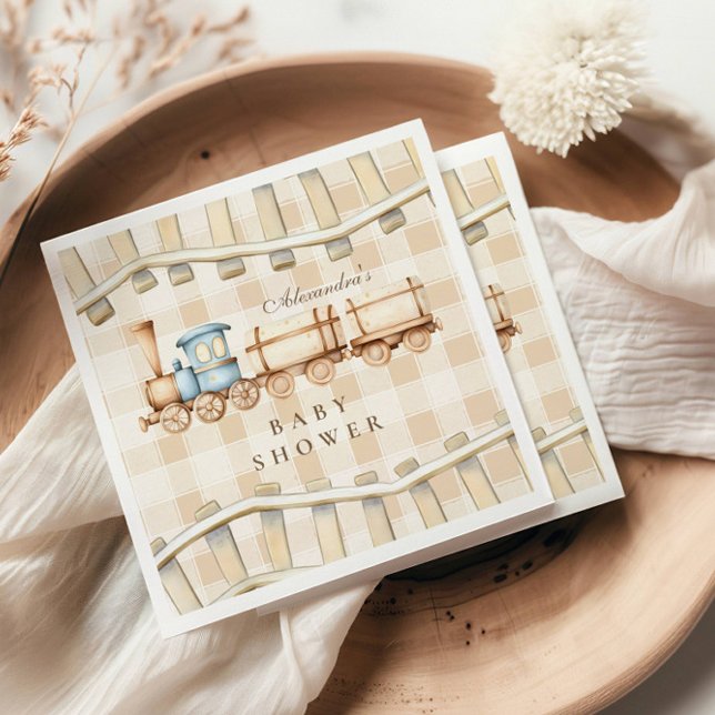 Neutral Watercolor Train Baby Shower Napkin (Creator Uploaded)