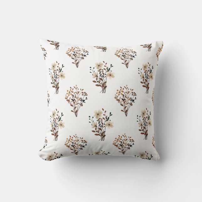 Neutral Watercolor Wildflower  Cushion (Front)