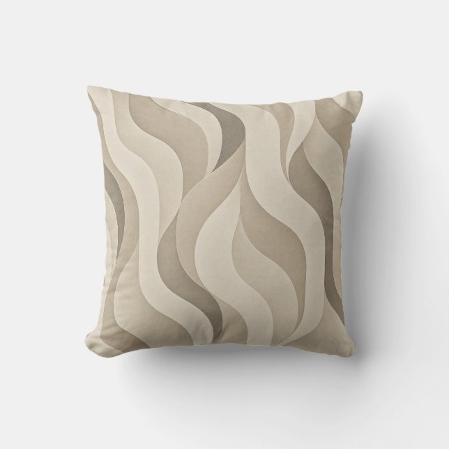 Neutral Wavy Stripe Throw Pillow (Front)