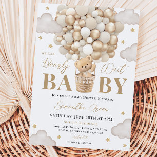Neutral We Can Bearly Wait Baby Bear Baby Shower Invitation