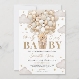 Neutral We Can Bearly Wait Baby Bear Baby Shower Invitation