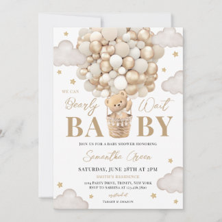 Neutral We Can Bearly Wait Baby Bear Baby Shower Invitation