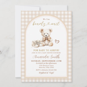 Neutral We can Bearly Wait Baby Shoes Baby Shower  Invitation