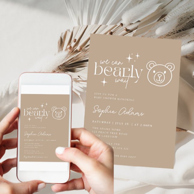Neutral We Can Bearly Wait Teddy Bear Baby Shower Invitation (Creator Uploaded)