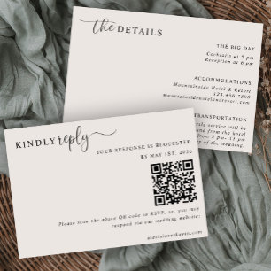 Neutral Wedding all in one RSVP and Details Card 