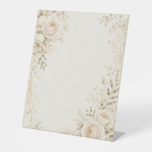 Neutral Wedding Invitation with Refined Florals Pedestal Sign