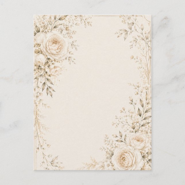 Neutral Wedding Invitation with Refined Florals Postcard (Front)