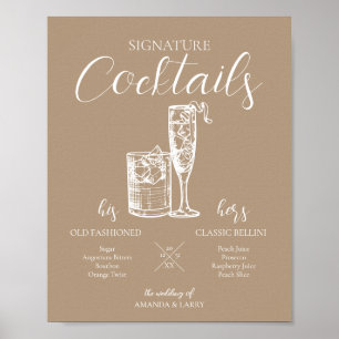 Neutral Wedding Signature Cocktails Sign