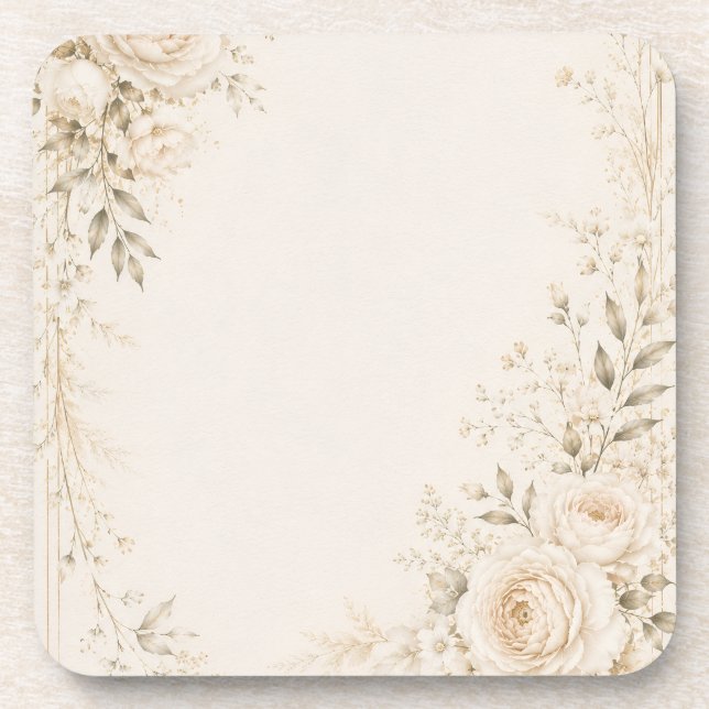 Neutral Wedding with Refined Florals Coaster (Front)