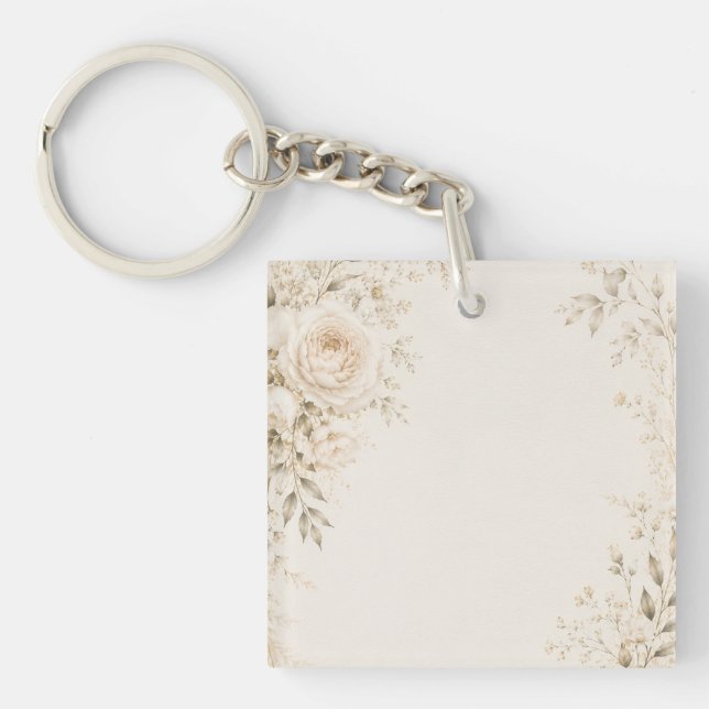 Neutral Wedding with Refined Florals Key Ring (Front)