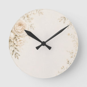 Neutral Wedding with Refined Florals Round Clock