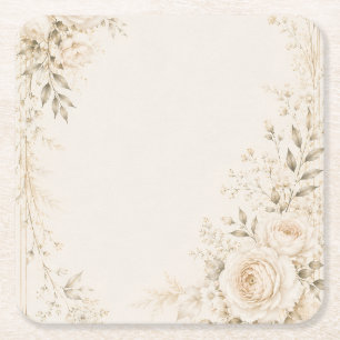 Neutral Wedding with Refined Florals Square Paper Coaster