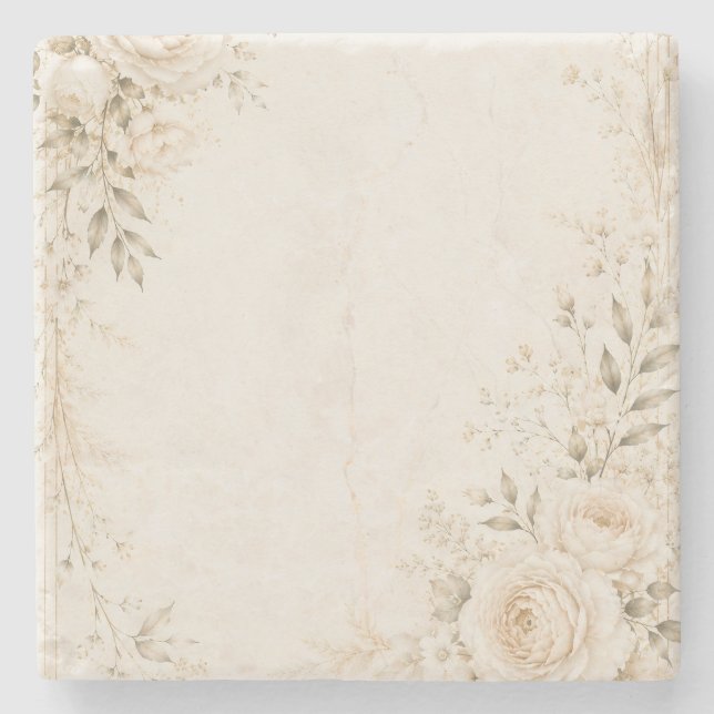 Neutral Wedding with Refined Florals Stone Coaster (Front)