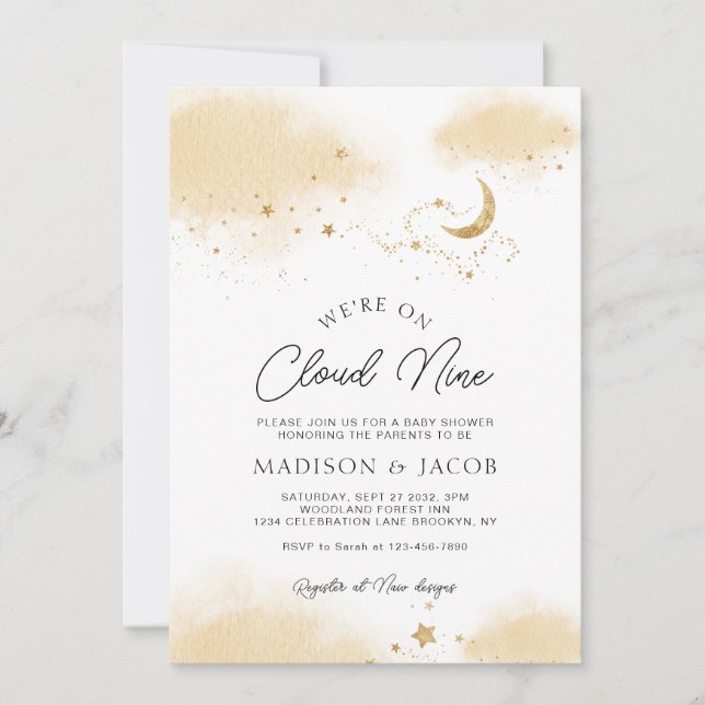 Neutral We're On Cloud Nine Baby Shower Invitation (Front)