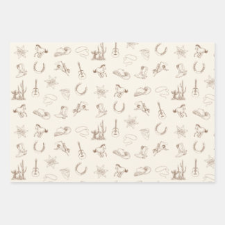 Neutral Western Rodeo Brown & Blue Set Wrapping Paper Sheet