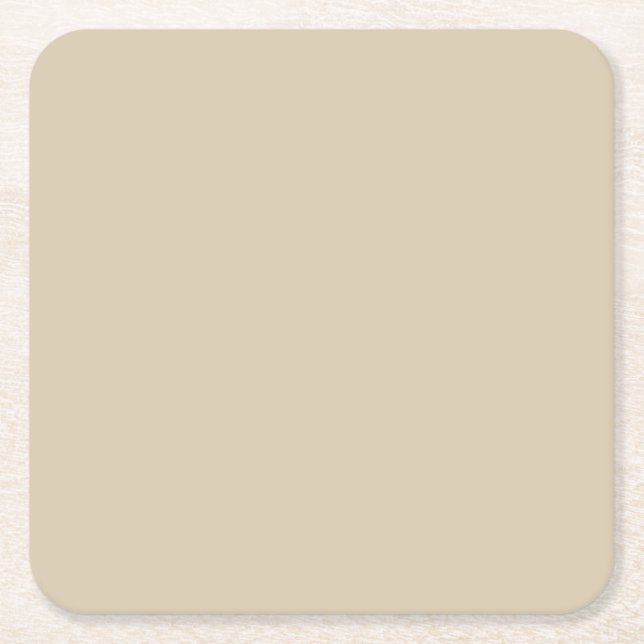 Neutral Wheat Brown Solid Colour Pairs Warm Straw Square Paper Coaster (Front)