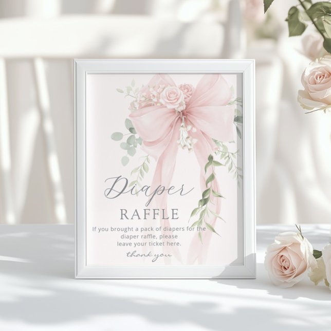Neutral Whimsical Bow Diaper raffle Baby shower Poster (Creator Uploaded)