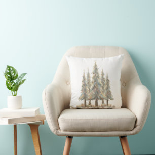 Neutral White Christmas Trees Cream Holiday Cushion