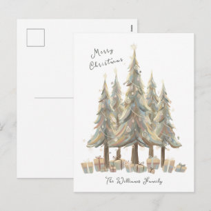 Neutral White Christmas Trees Cream Holiday Postcard
