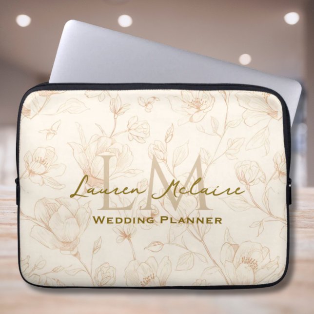 Neutral Wildflower Monogram Business Style Laptop Sleeve (Neutral Wildflower Monogram Business Style Laptop Sleeve)