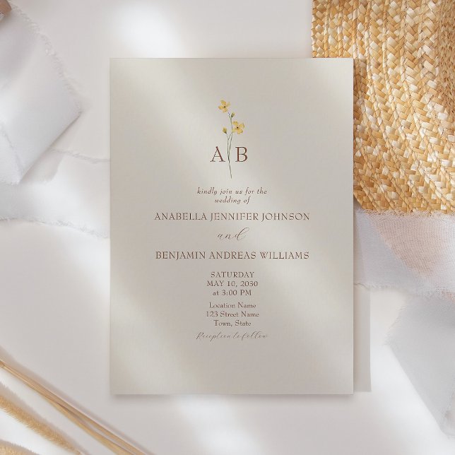 Neutral Wildflower Wedding Invitation (Creator Uploaded)