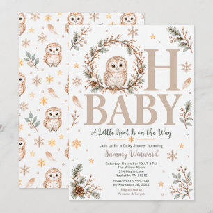 Neutral Winter Owl Baby Shower Invitation