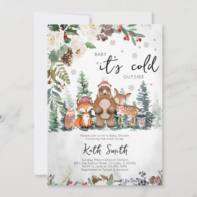 Neutral Winter Woodland Baby Shower Invitation (Front)