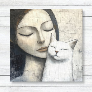 Neutral Woman and Cat Canvas Print
